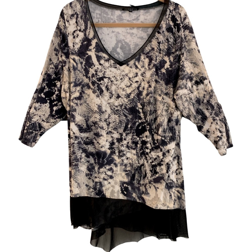Cable & Gauge Woman’s Lightweight Navy & Cream 3/4 Sleeve Tunic Plus Size 1X